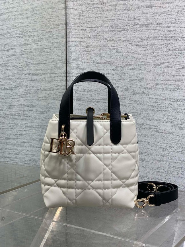 Dior Toujours Vertical Nano Tote Bag Macrocannage Calfskin S6100O white&black
