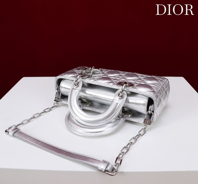 Dior Small Lady D-Joy Bag Silver-Tone Metallic Cannage Calfskin M0613