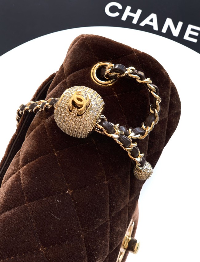 Chanel small Classic Handbag velvet AS1787 dark brown