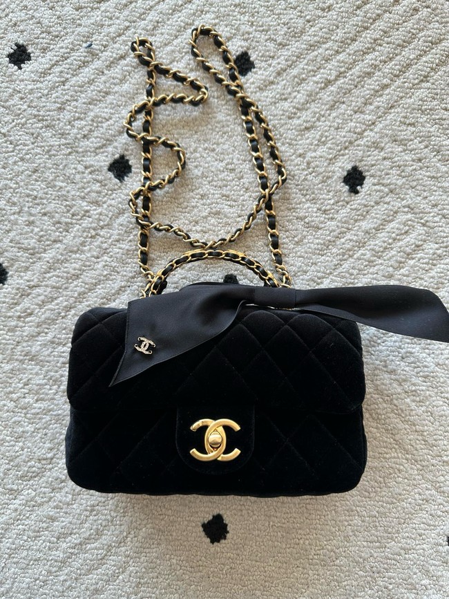 CHANEL Mini Flap Bag with Top Handle Tweed& Silk AS5875 Black