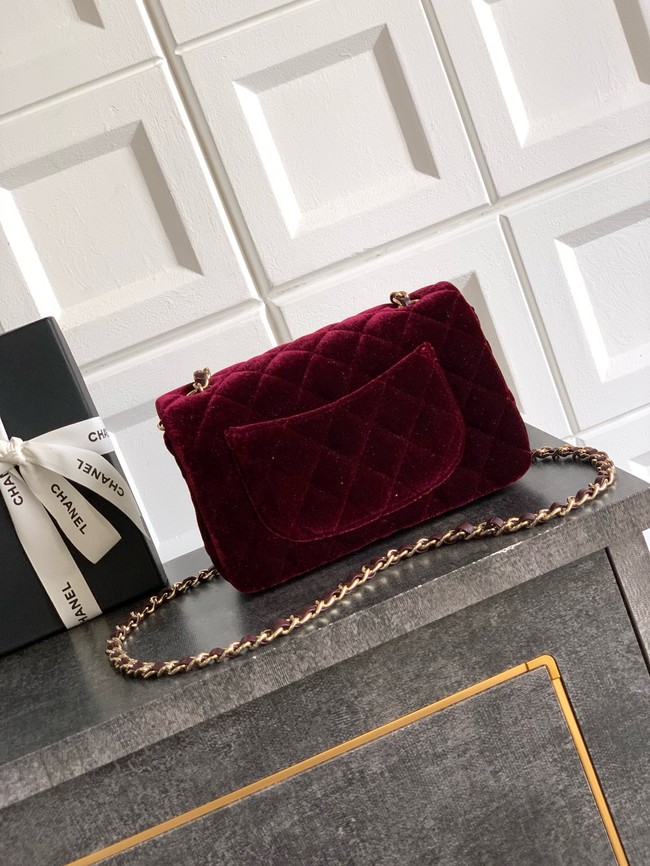CHANEL Classic 11.12 Handbag velvet A01116 burgundy