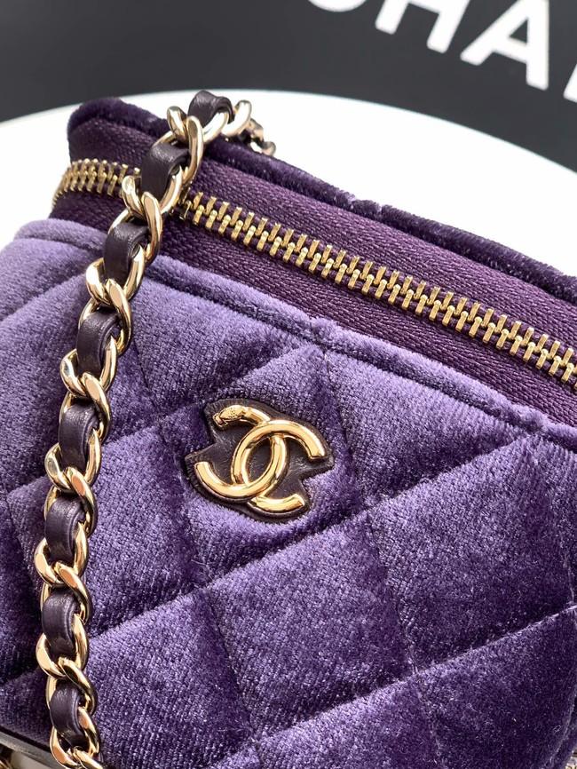 CHANEL velvet Small Vanity with Chain AP3941 Purple