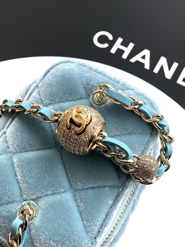 CHANEL velvet Small Vanity with Chain AP3941 light blue