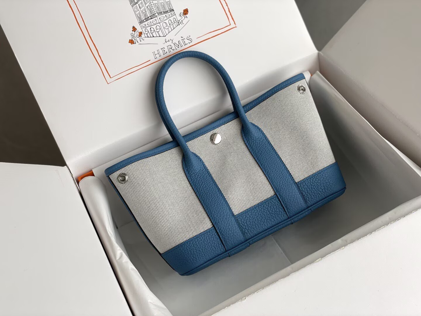 Hermes Mini Garden Party Tote Bags H3673 Blue