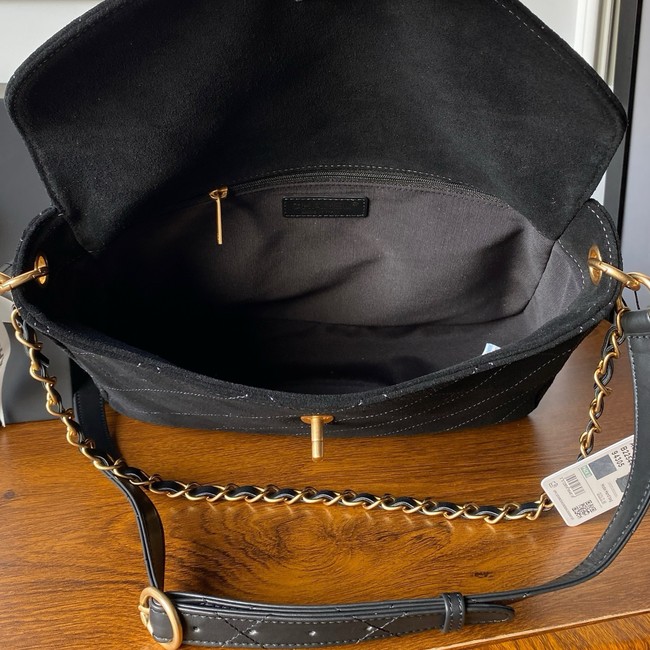CHANEL Suede Calfskin Shoulder Bag AS5883 black