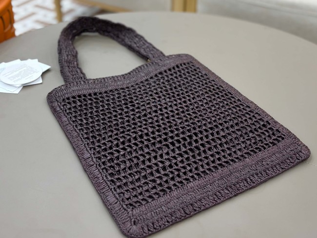 Chloe SUMMER straw and leather tote bag 0824P dark brown