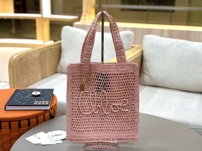 Chloe SUMMER straw and leather tote bag 0824P pink