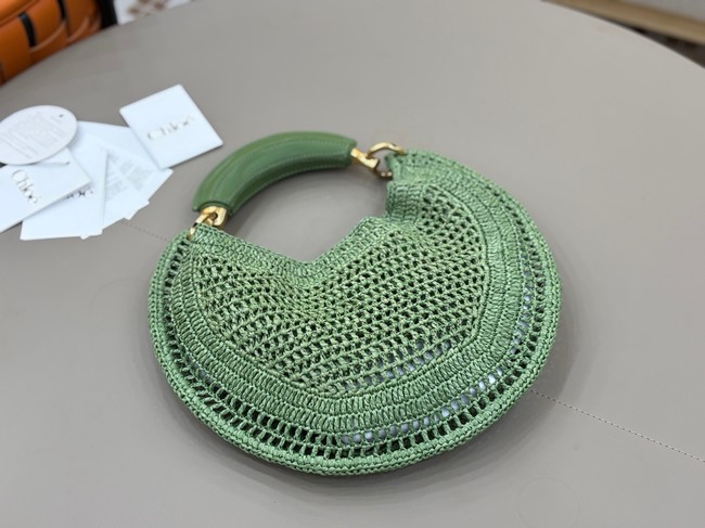 Chloe SUMMER straw and leather tote bag 1668 green