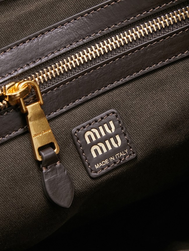 MIUMIU IVY leather handbag 5GB231 Dark brown