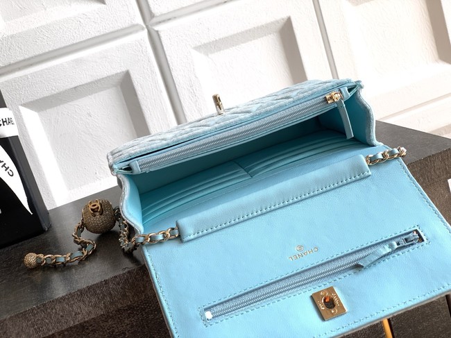 Chanel velvet Wallet On Chain AP1450 light blue