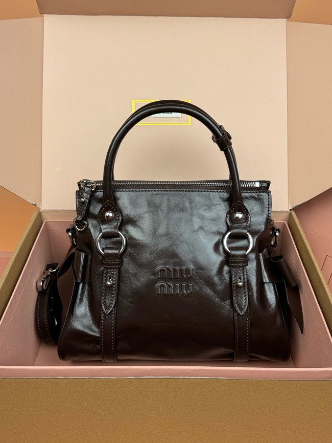MIU MIU Original Leather Top Handle Bag 3598 dark brown