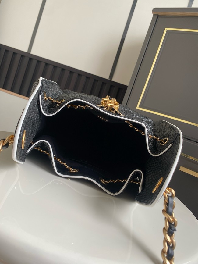 CHANEL 25 Small Handbag Printed Fabric AS5293 black