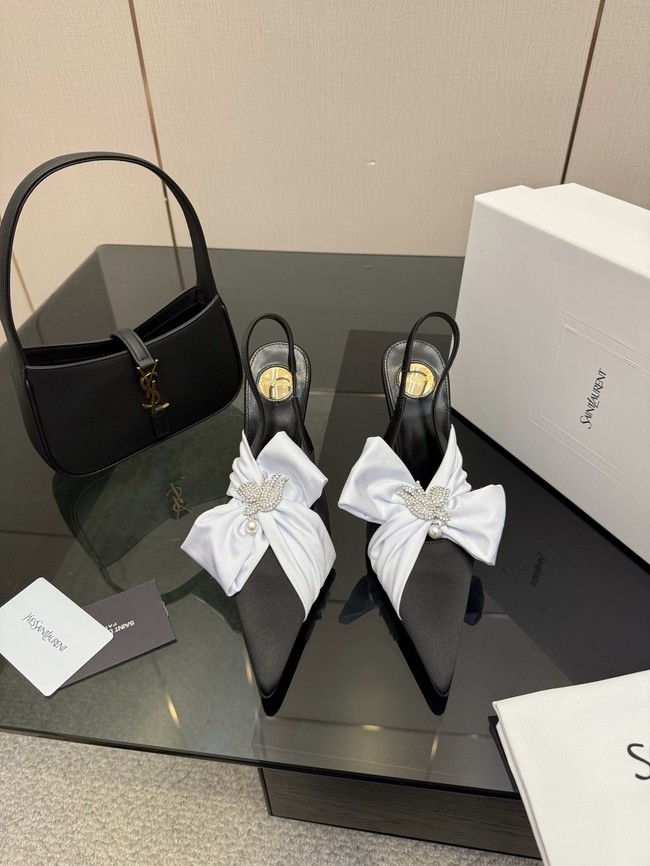 Saint Laurent AMALIA slingback pumps in satin crepe Heel 10.5CM 55726-13