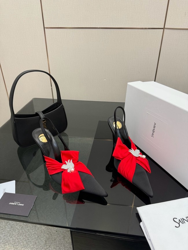 Saint Laurent AMALIA slingback pumps in satin crepe Heel 10.5CM 55726-3