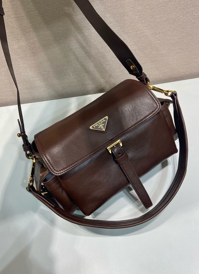 Prada Route medium leather tote bag 1BD394 dsrk brown