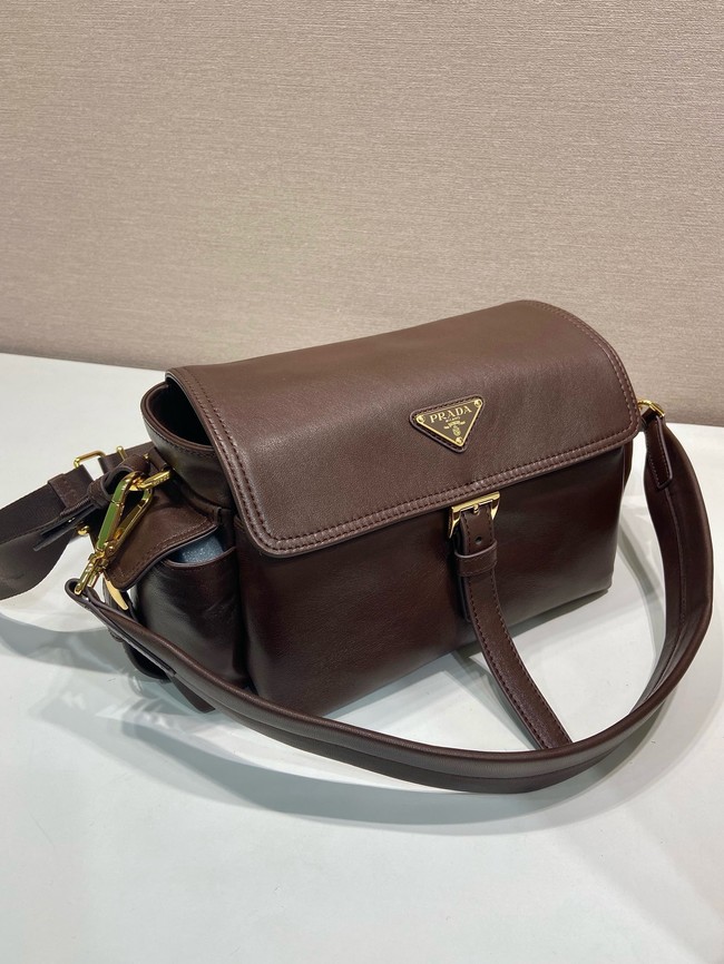 Prada Route medium leather tote bag 1BD394 dsrk brown