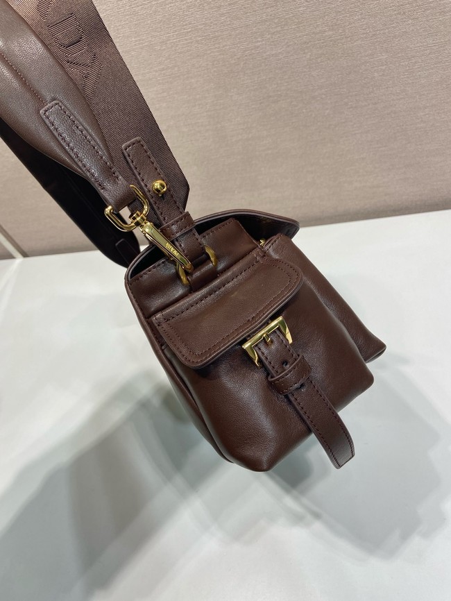 Prada Route medium leather tote bag 1BD394 dsrk brown