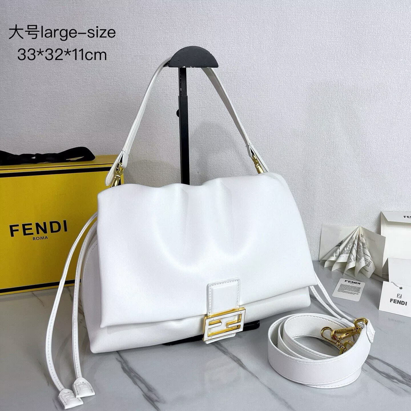 FENDI 2025 Mamma Baguette Original Leather Medium Bag FF8851 White