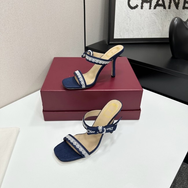 Dior Heeled Sandal with JAdior Straps Embroidered Cotton KCO538NV-3