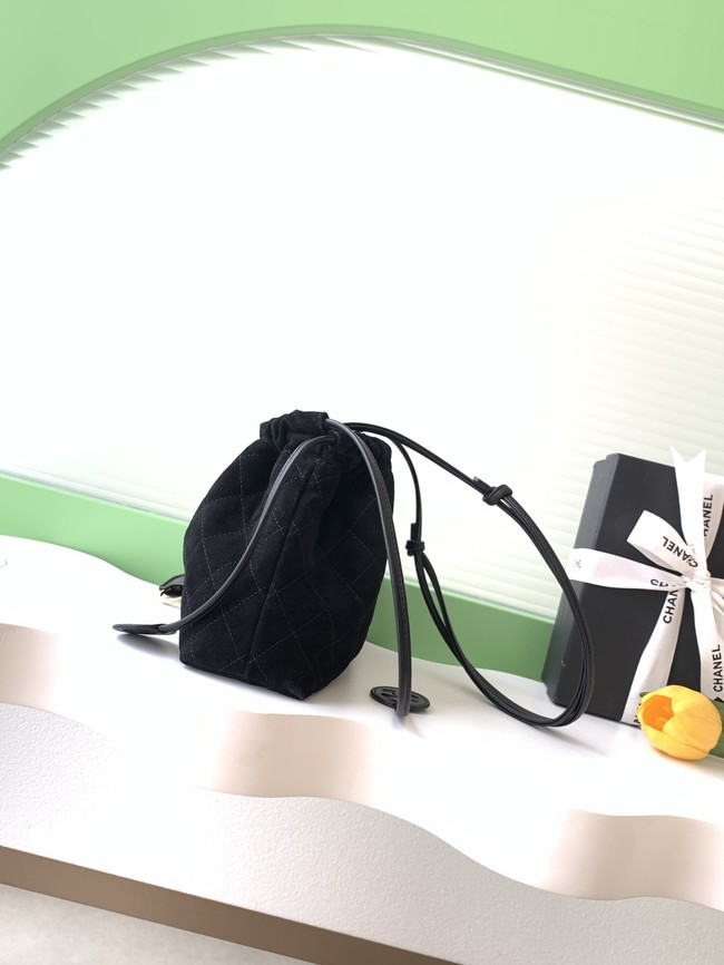 CHANEL Hobo Bag Suede Calfskin AS5227 black