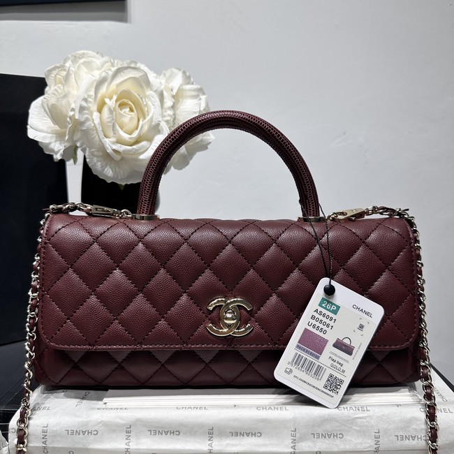 Chanel Maxi Flap Bag With Top Handle AS6091 wine red