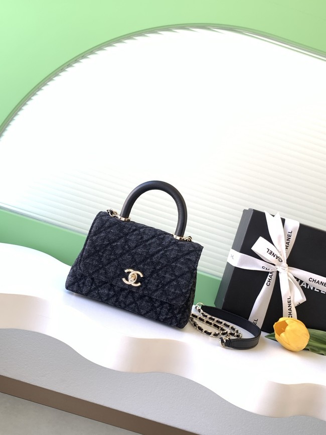 Chanel Mini Flap Bag with Top Handle AS2215 denim black