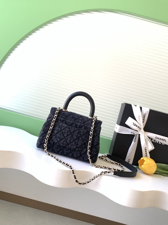 Chanel Mini Flap Bag with Top Handle AS2215 denim black