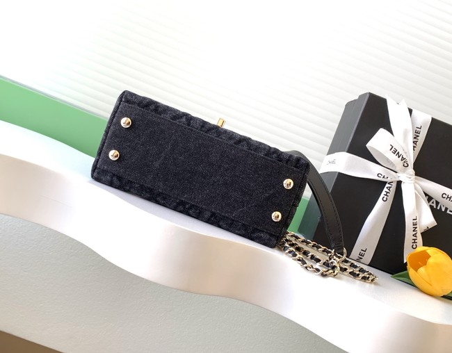 Chanel Mini Flap Bag with Top Handle AS2215 denim black