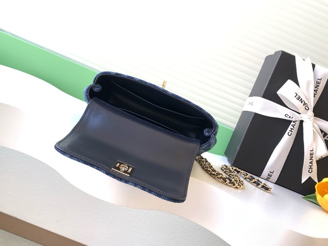 Chanel nano Flap Bag with Top Handle AS4244 denim blue