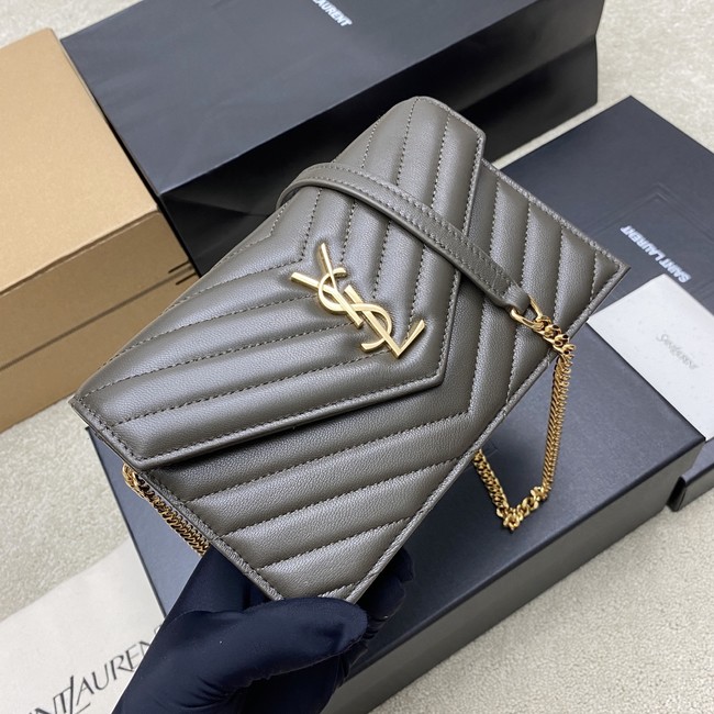 SAINT LAURENT WOC Classic Monogramme Flap Bag 441974 dark gray