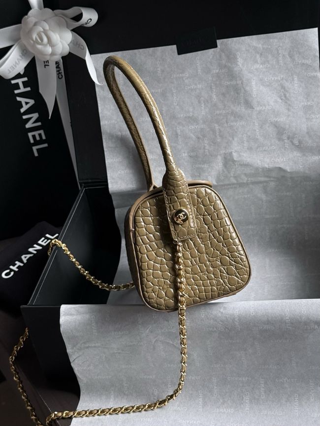 Chanel Clutch with chain Crocodile Embossed AP5294 Dark Khaki