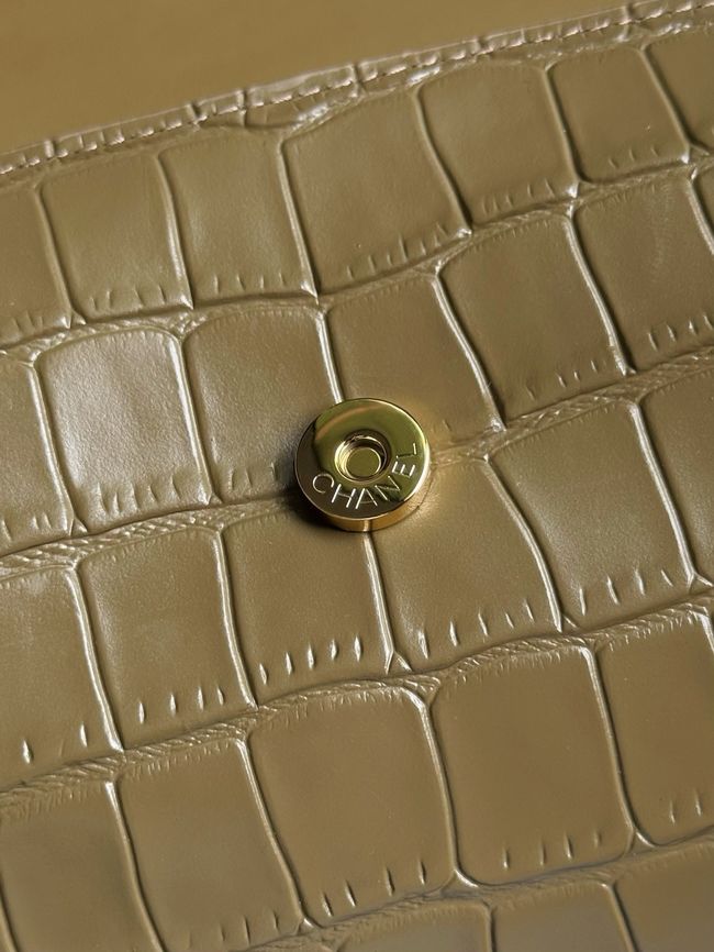 Chanel Clutch with chain Crocodile Embossed AP5294 Dark Khaki