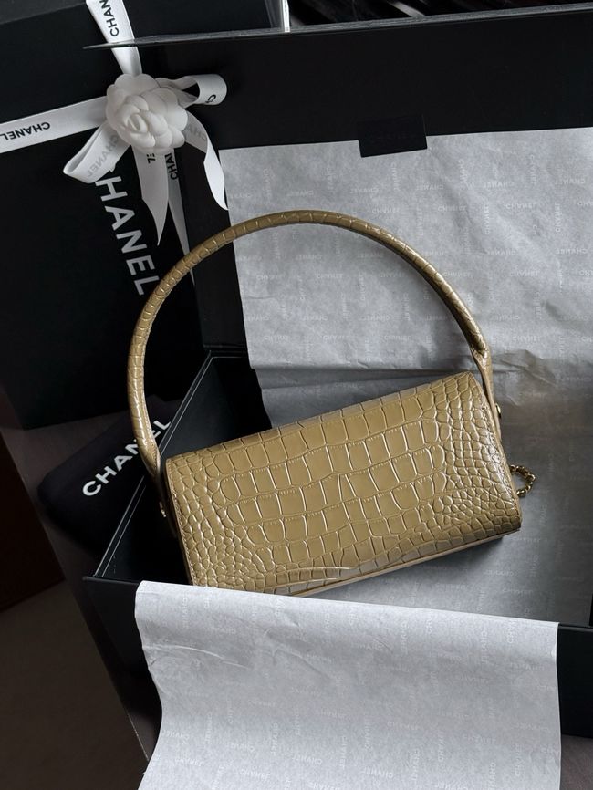 Chanel Clutch with chain Crocodile Embossed AP5294 Dark Khaki
