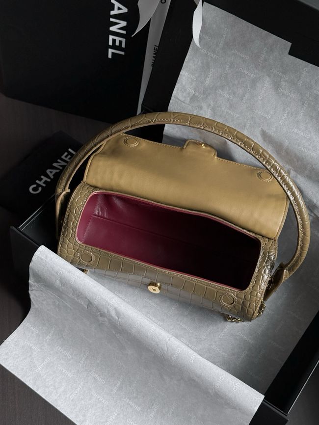 Chanel Clutch with chain Crocodile Embossed AP5294 Dark Khaki