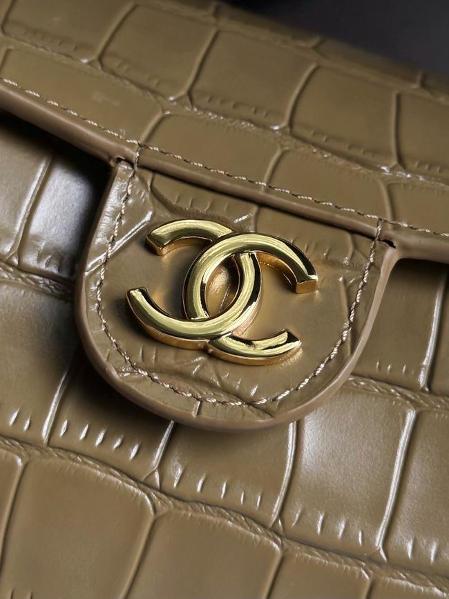 Chanel Clutch with chain Crocodile Embossed AP5294 Dark Khaki