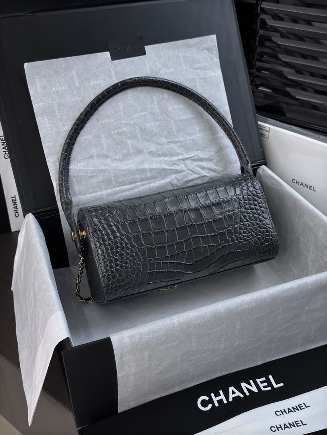 Chanel Clutch with chain Crocodile Embossed AP5294 dark gray