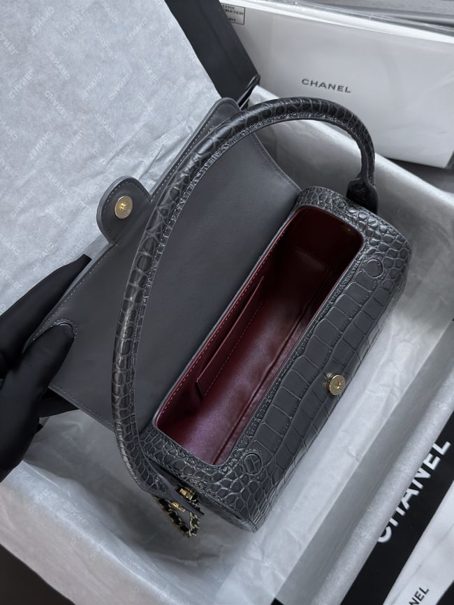 Chanel Clutch with chain Crocodile Embossed AP5294 dark gray
