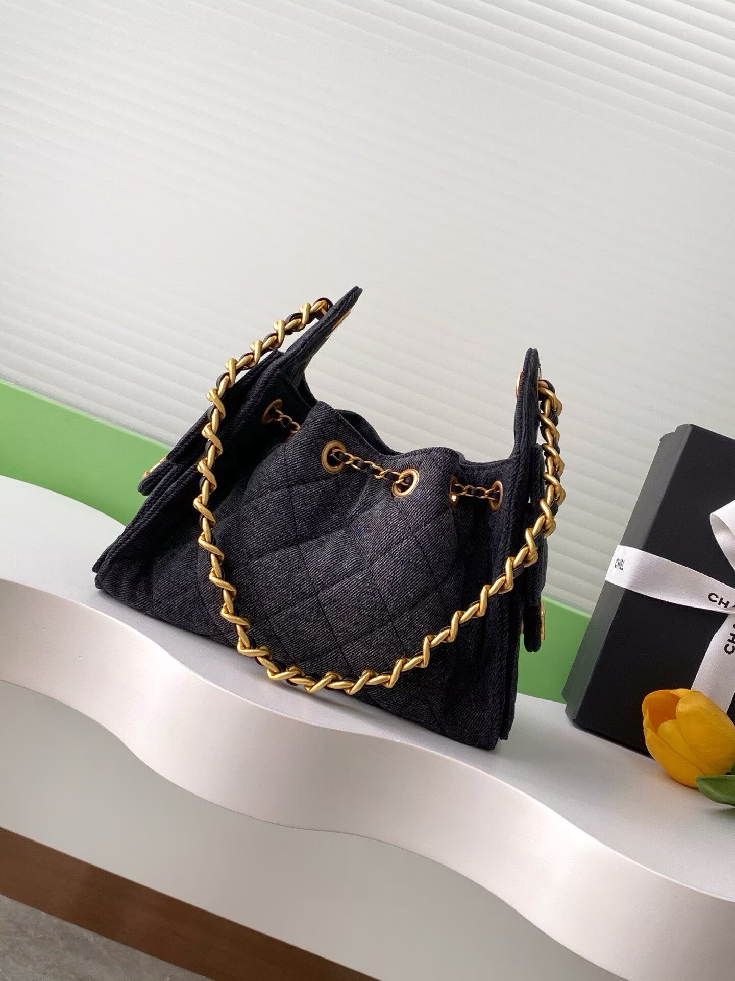 CHANEL 25 MINI HANDBAG Retro Denim AS5631 Black & Gray Gradient
