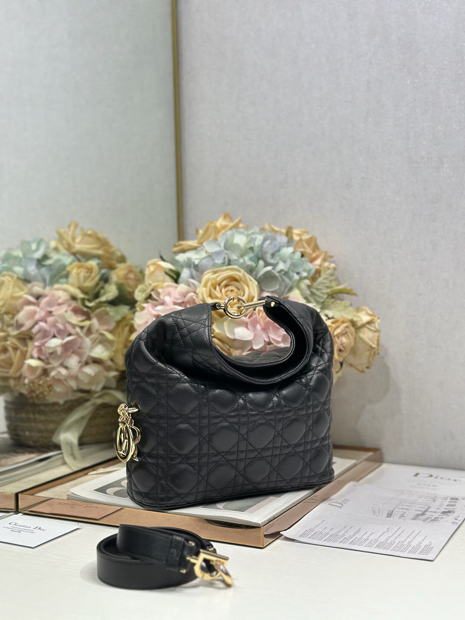 DIOR Original Leather Tote Handbag 1538 Black