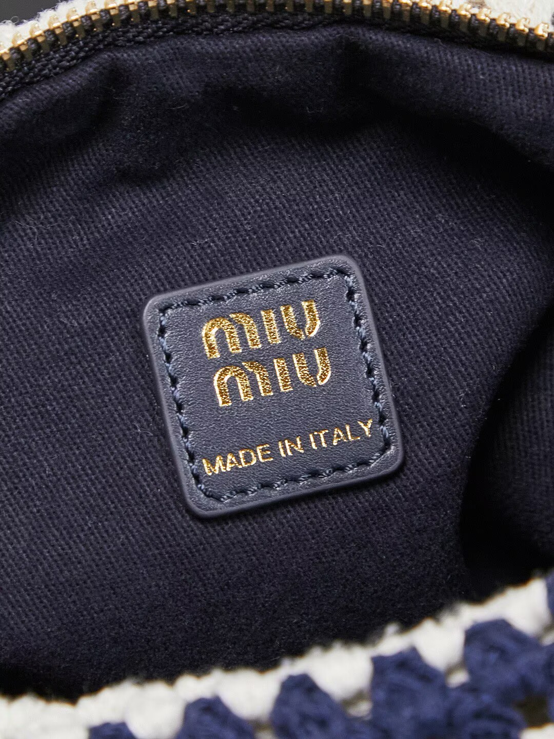 Miumiu Rainbow Weaving Top handle bag 5NE841 Navy&White Fabric
