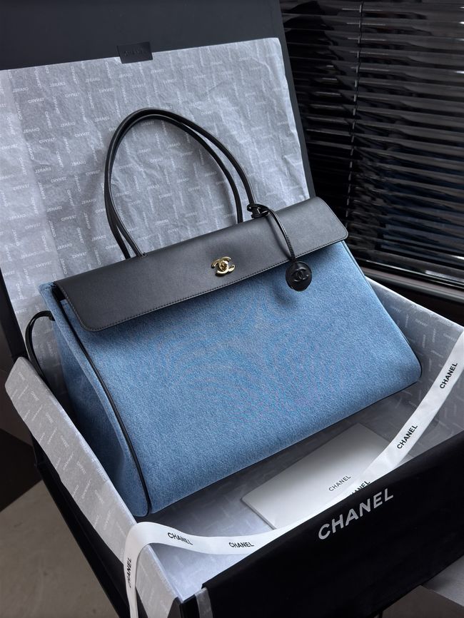 Chanel Large Shopping Bag AS6289 Black & denim blue