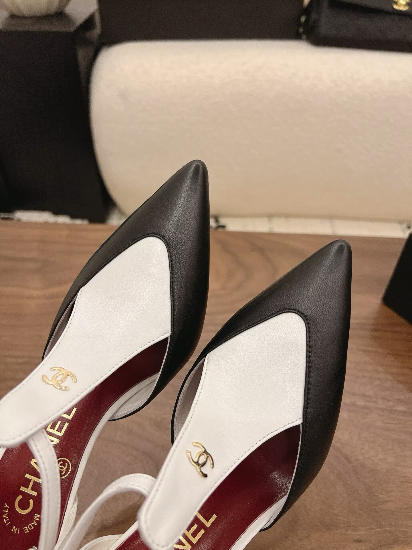 Chanel Lambskin Heels Shoes C30143 White&Black