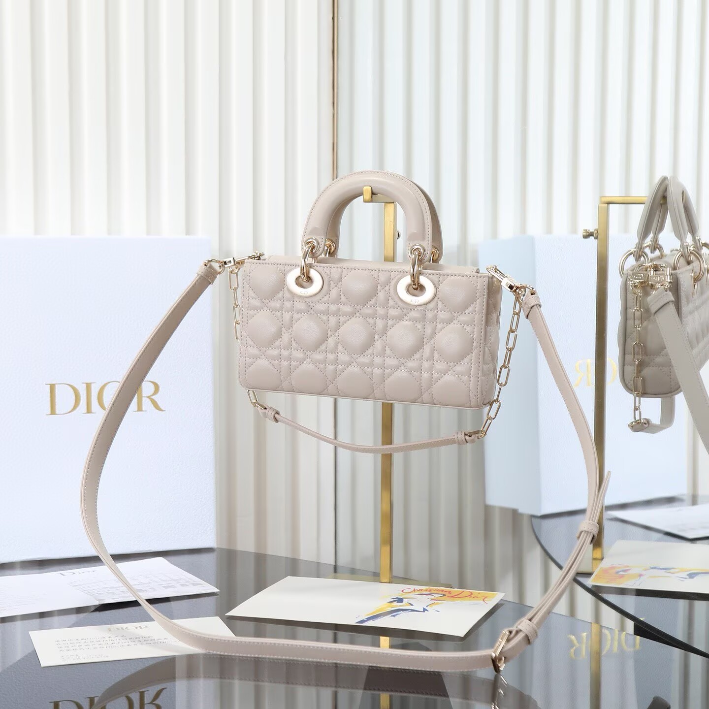 Dior Small Lady D-Joy Bag Metallic Cannage Calfskin M0613 Beige