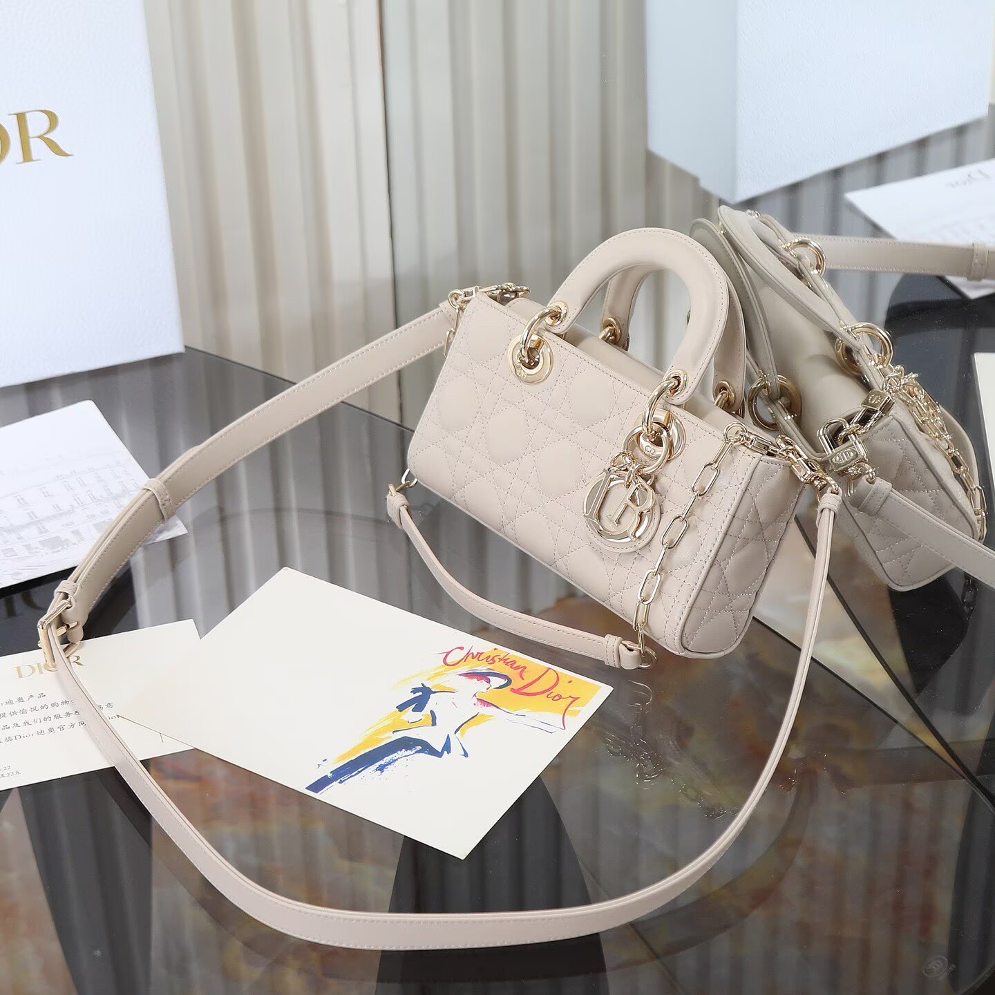 Dior Small Lady D-Joy Bag Metallic Cannage Calfskin M0613 Beige
