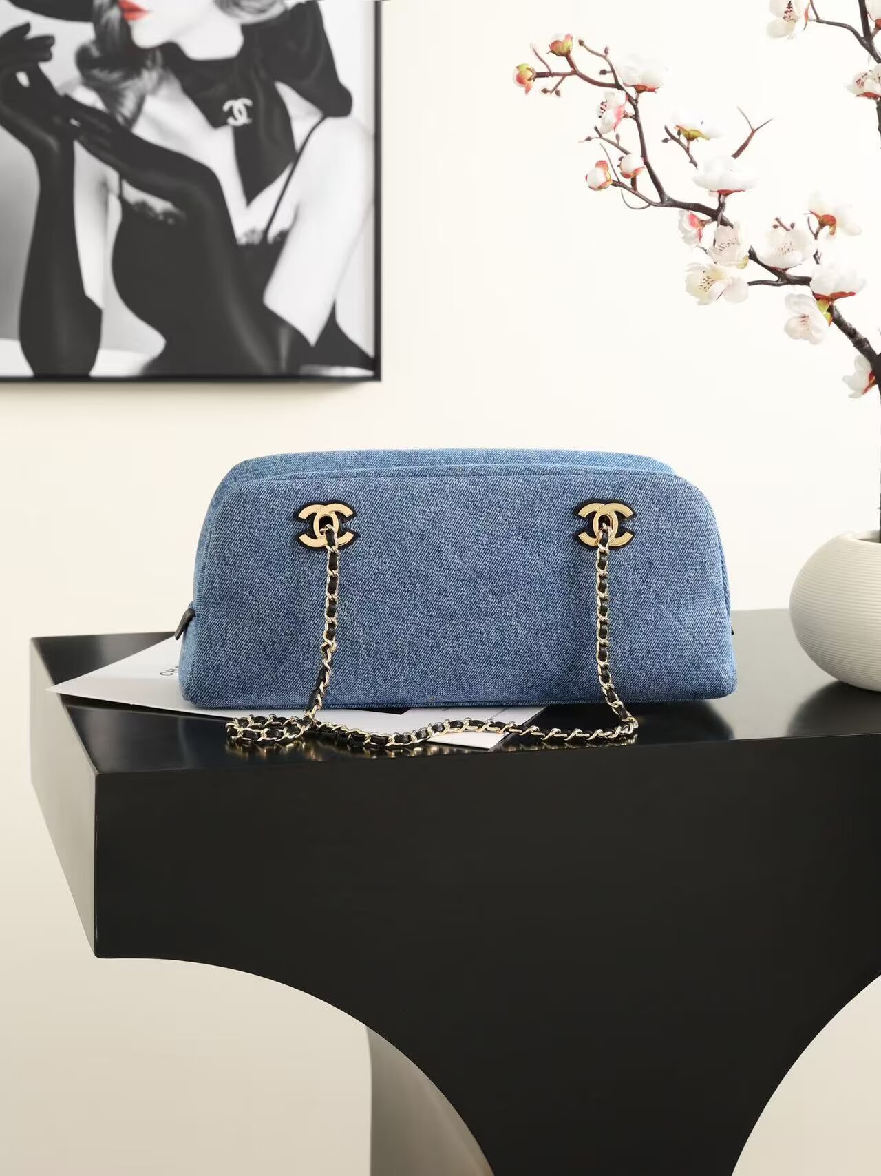 CHANEL Top Handle Shoulder Bag 6301 Denim Blue