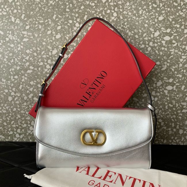 VALENTINO DEVAIN Small Sheepskin Shoulder Bag WB0T31 Silver