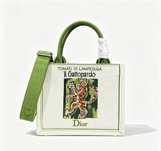 Small Dior Book Tote with Strap Embroidery M1404OE green