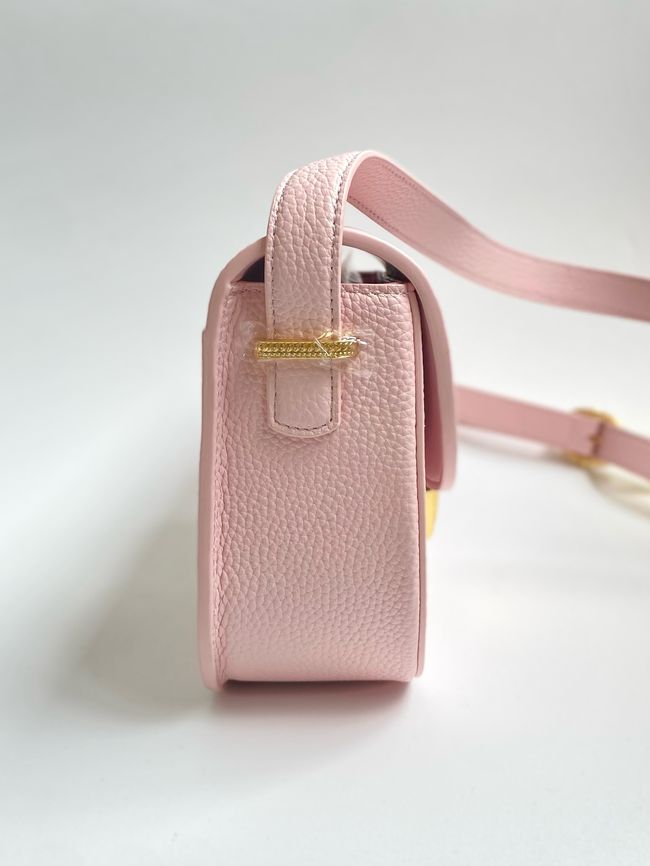 Small Dior Medaillon Flap Bag Grained Calfskin M3919Q Rose Tendre