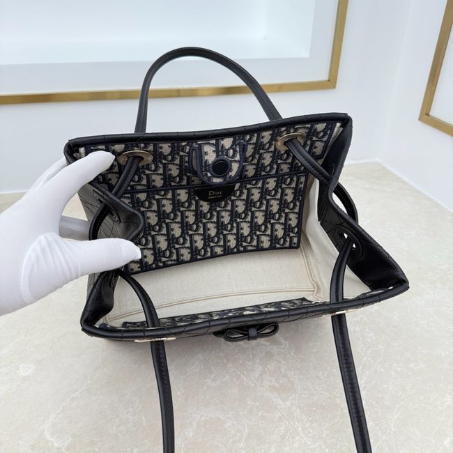 Small Dior Promenade Shopping Bag Black Flat Cannage Calfskin M1410O