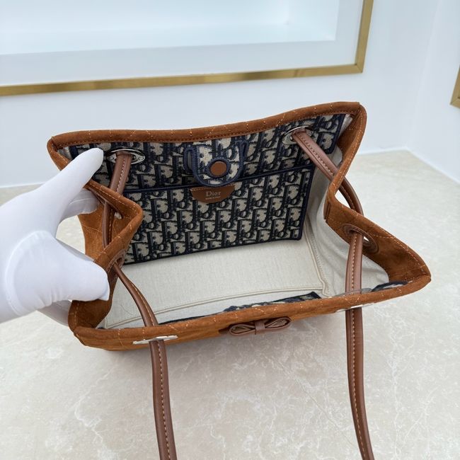 Small Dior Promenade Shopping Bag brown Flat Cannage Suede Calfskin M1410O